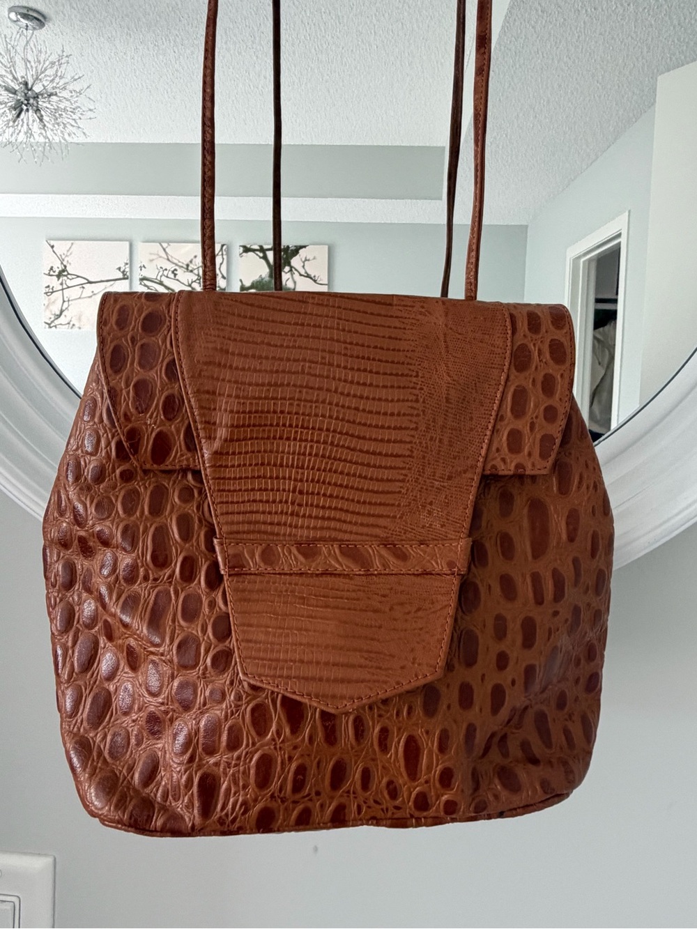 Vintage Mimo Sacs Toronto Brown Croc Lizard Embossed Leather Shoulder Bag